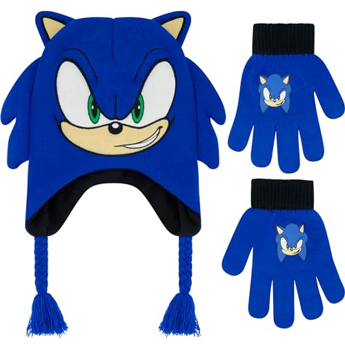 Concept One Unisex-Kinder Sonic The Hedgehog Set, Kids Knitted Winter Hat and Gloves, Tassels Beanie-Mtze, Peruanisch, Einheitsgröße von Concept One