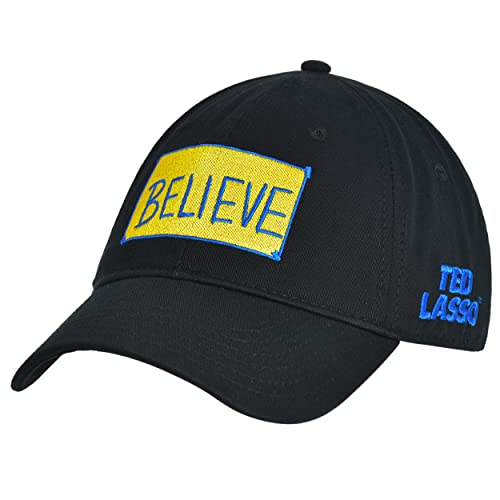 Concept One Unisex Ted Lasso Dad Hut, Believe Print Baumwolle, verstellbare gebogener Krempe Baseballkappe, Schwarz, Einheitsgröße von Concept One