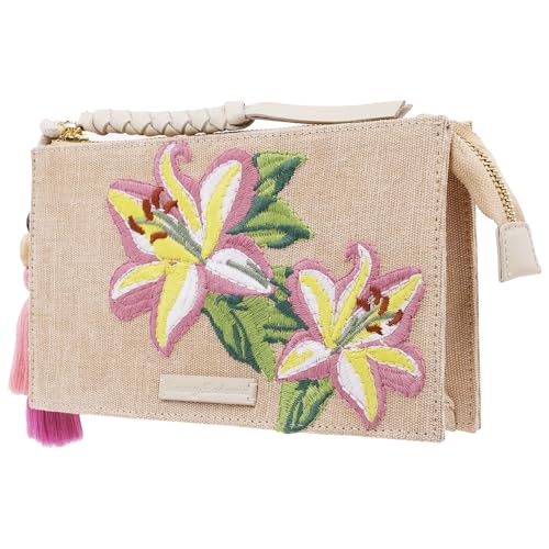 Concept One Unisex Tommy Bahama Zip Top Clutch Bag Embroidered Floral, Tropical Jute and Cotton Wristlet Purse Tragetasche, Pink von Concept One
