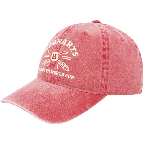 Harry Potter Dad Hut, Hogwarts Quidditch World Cup Verstellbare Baumwolle Baseball Cap mit gebogener Krempe, Rot, Einheitsgröße, Rot/Ausflug, einfarbig (Getaway Solids), Einheitsgröße von Concept One