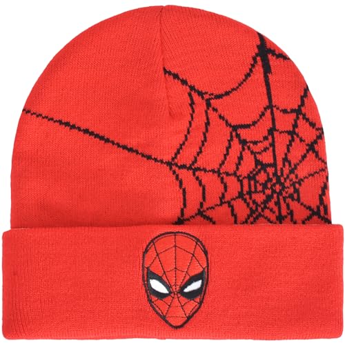 Marvel Spider-Man Beanie Mütze Web Design Winter Knit Cap mit Stulpe Rot One Size, Rot/Ausflug, einfarbig (Getaway Solids), Einheitsgröße von Concept One