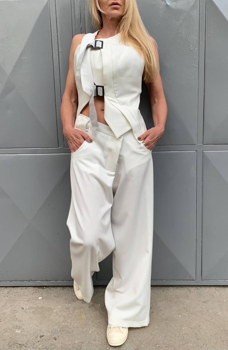 Echte Lederweste, Avantgarde Weste, Handgefertigte Sommerfrauenweste Mit Leder, Einzigartige Designleder - Und Stoffweste, Conceptbg von ConceptBG