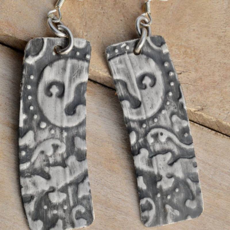 Geprägte Eco Freundlich Recycle Massiv Sterling Silber 925 .925 Drop Baumeln Ohrringe Statement Rustikal Barock Himmlisch Boho Abstrakt Sun Ooak von ConceptualSubculture