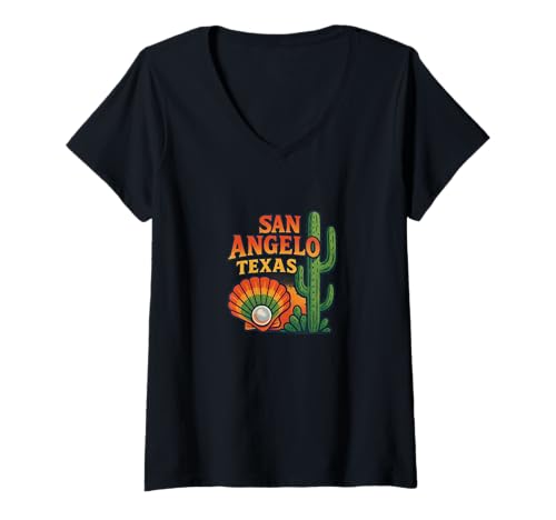 Damen San Angelo Texas Western Desert, Blumenmuster im Retro-Stil T-Shirt mit V-Ausschnitt Damen San Angelo Texas Western Desert, Blumenmuster im Retro-Stil T-Shirt mit V-Ausschnitt von Concho Country Originals