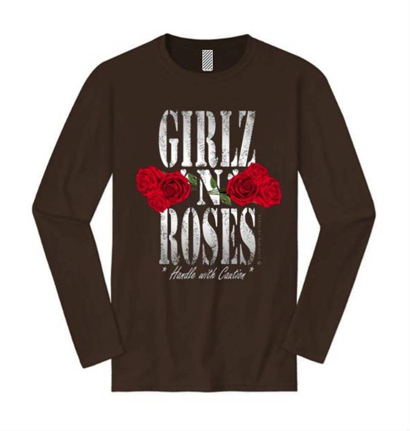 Damen Langarm Humor/Lustige Retro/Rock Band T-Shirt "Girlz-N-Roses, Griff Mit Vorsicht" Grafik | Größe Sm-4x von ConcreteRepublicNYC