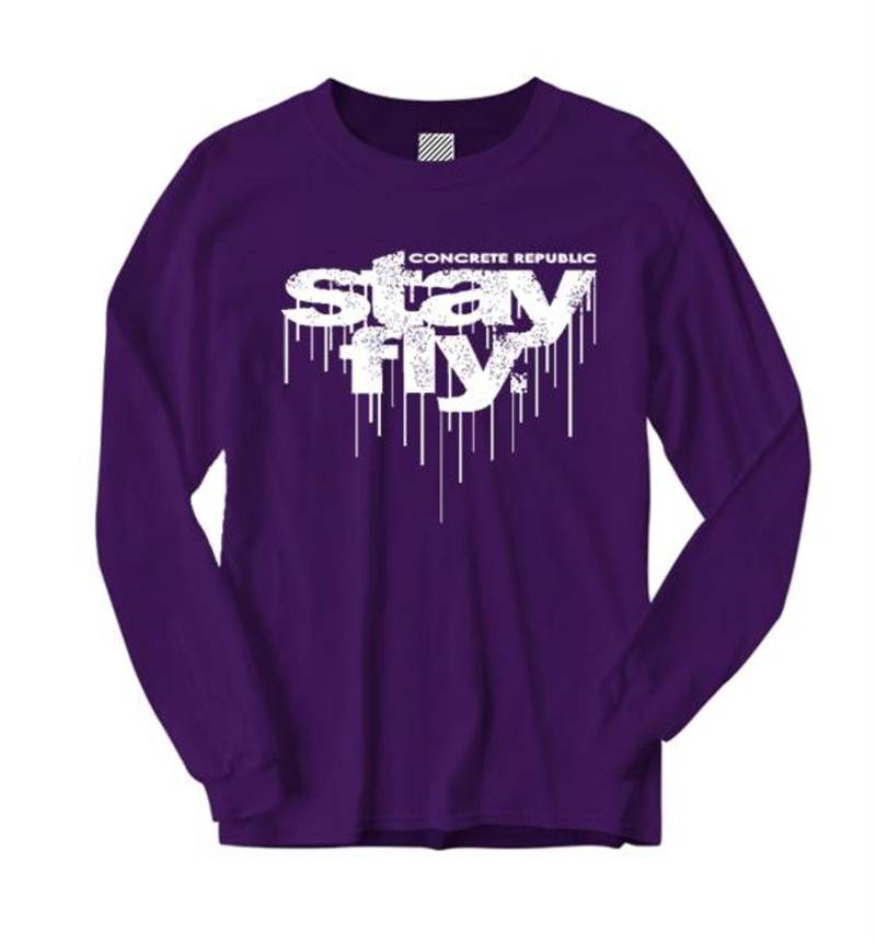Herren Langarm "Stay Fly' Tropfende Tinte Graffiti Tag/Hip Hop Stil Grafik T-Shirt | Größe Sm-4xl von ConcreteRepublicNYC
