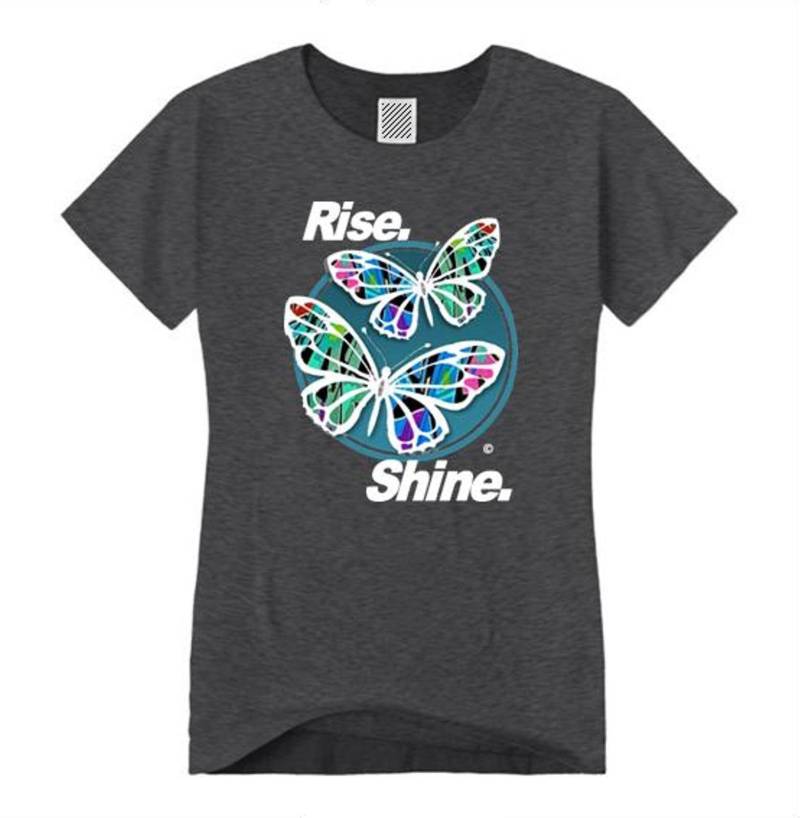 Womens Inspirational Graffiti/Hip Hop Inspirierte Crew-Nacken-T-Shirt " Butterfly Effect/Rise, Shine Grafikfarben | Größen Sm-4x von ConcreteRepublicNYC