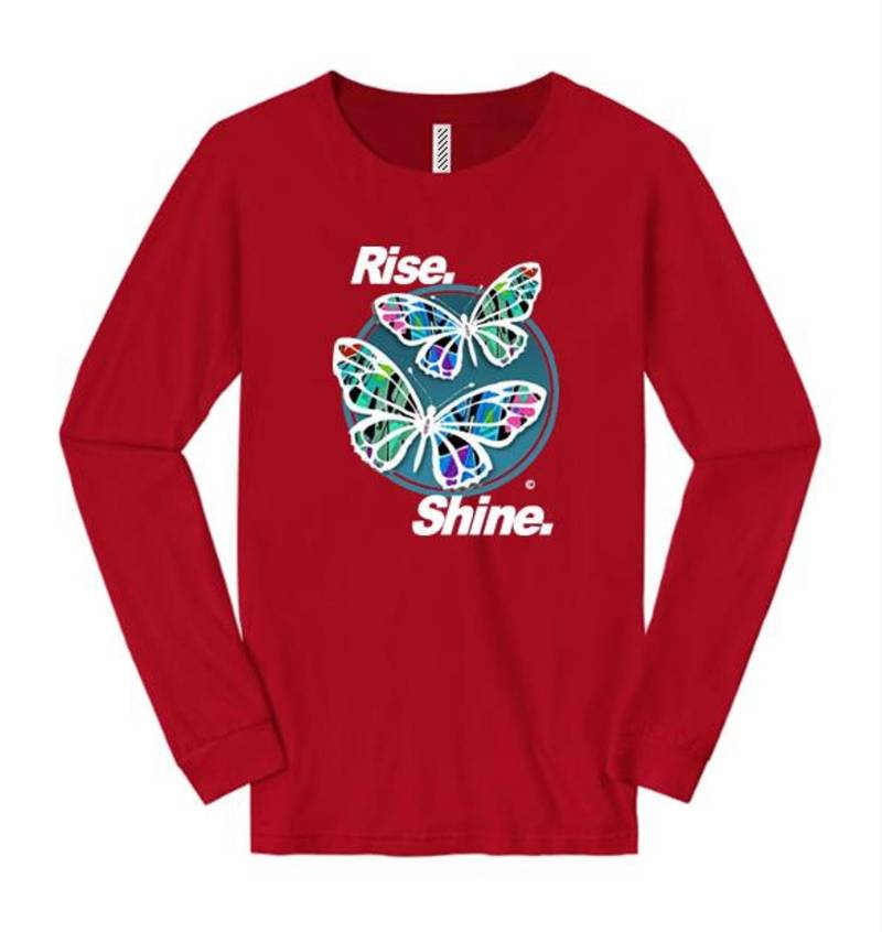 Womens Inspirational Graffiti/Hip Hop Inspirierte Lange Ärmel-T-Shirt " Butterfly Effect/Rise, Shine Grafikfarben | Größen Sm-4x von ConcreteRepublicNYC