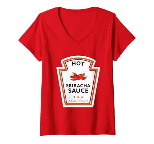 Damen Hot Sriracha Sauce Gewürzgruppe Kostüm T-Shirt mit V-Ausschnitt Damen Hot Sriracha Sauce Gewürzgruppe Kostüm T-Shirt mit V-Ausschnitt von Condiments Group Costume by J. Walker