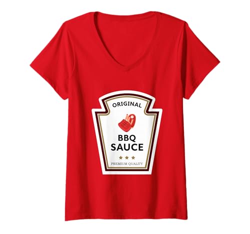 Damen Original BBQ Sauce Condiment Group Kostüm T-Shirt mit V-Ausschnitt Damen Original BBQ Sauce Condiment Group Kostüm T-Shirt mit V-Ausschnitt von Condiments Group Costume by J. Walker