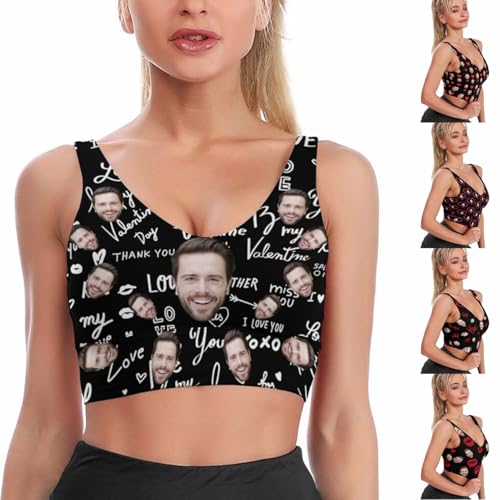 Face Sports Bras von Custom Boyfriend's Face Sport für Frauen personalisierte Mann Foto Trainingstops des Mannes Ich liebe Sie alle drucken Wire Workout Running Yoga Funny Yoga Tank Top für Freundin von Condlin