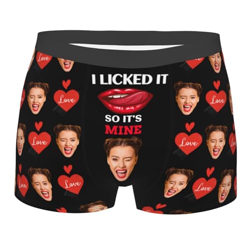 I Licked It So It's Mine personalisierte Boxershorts für Männer individuelle Boxershorts mit dem Gesicht der Frau Valentinstag lustige Unterwäsche Foto-Boxershorts der Freundin für Freund und Ehemann von Condlin