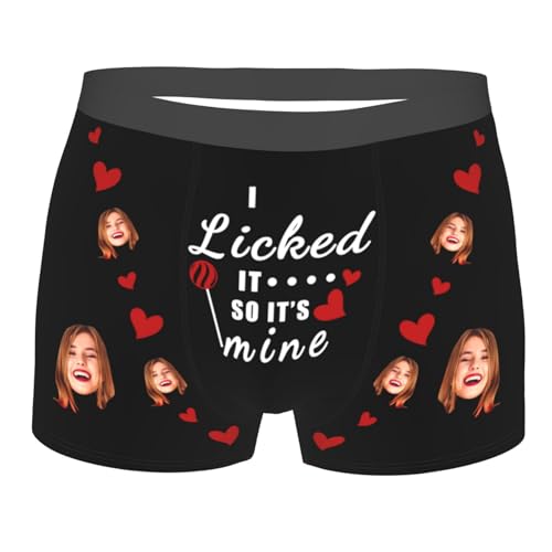 Personalisierte Gesichts-Boxershorts für Männer, Ehemann, I Licked It So It's Mine, hässliche, lustige Unterwäsche, originelle Shorts, Geschenk für Valentinstag, Jahrestag, Hochzeit, Geburtstag von Condlin