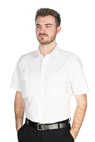 Condor Herren Kurzarm Pilotenhemd mit abnehmbaren Schulterklappen Izebo, Größe:39/40, Farbe:weiß von Condor