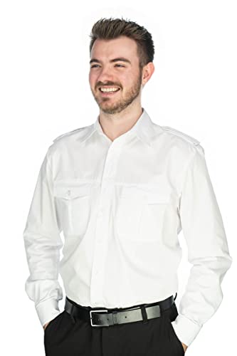 Condor Herren Langarm Pilotenhemd mit abnehmbaren Schulterklappen Koweo, Größe:43/44, Farbe:weiß von Condor