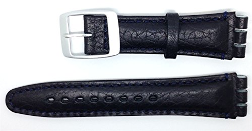 Condor New 19mm (22mm) Sized Genuine Leather Strap Compatible for Swatch® Watch - Dark Blue - Chrome Buckle - SC14_05 von Condor