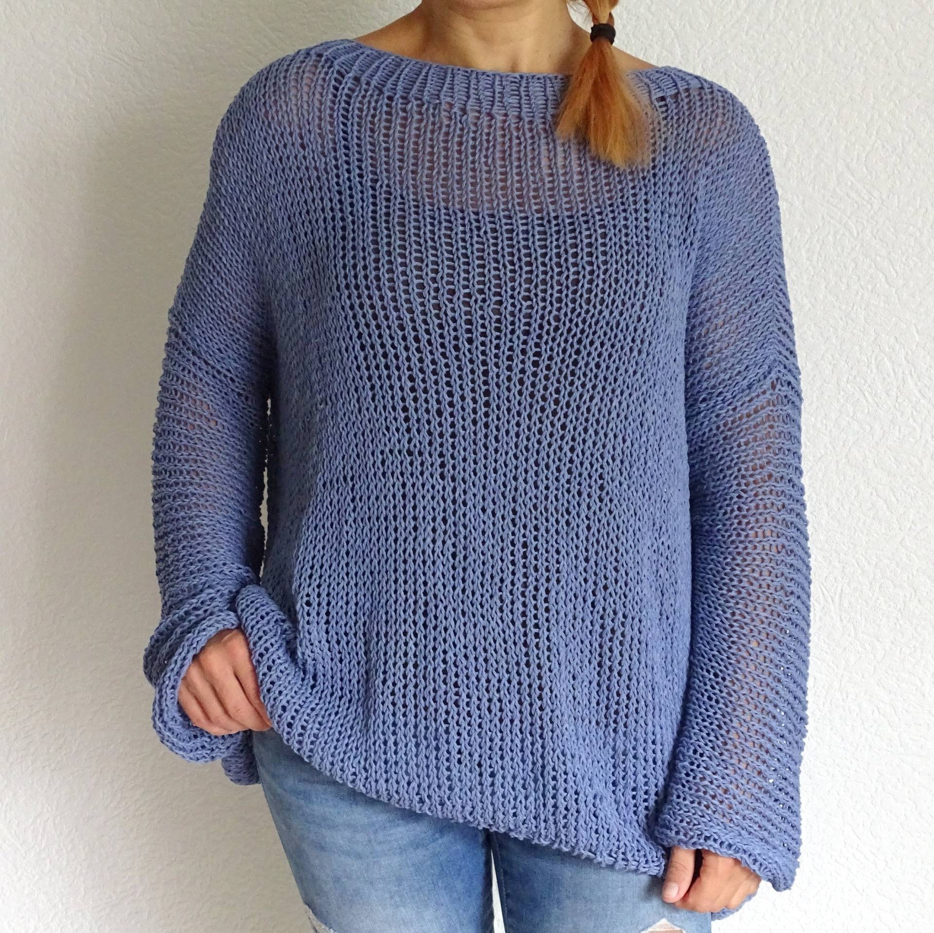 Blauer Bonnet Schiere Mesh-Pullover, Strick Slouchy Übergroßer Langer Sommerpullover, Lose Passt Hippie Boho-Stil Baumwollpullover Tunika, Auf von ConekkosStudio