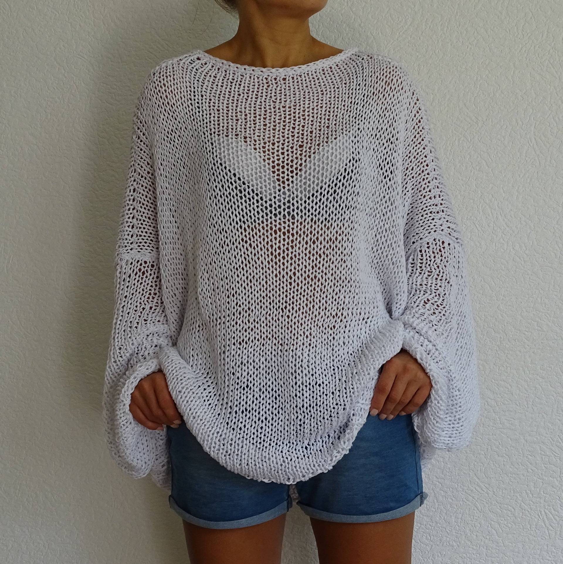 Boho Western Style Pullover, Sheer Mesh Tunika, Weißer Locker Gestrickter Langer Slouchy Übergroßer Baumwollsommerpullover Auf Bestellung Gefertigt von ConekkosStudio