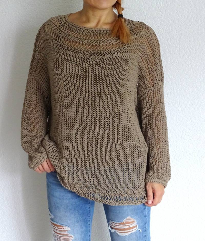 Handgestrickte Baumwollmischung Pullover Boho Beach Cover Up von ConekkosStudio