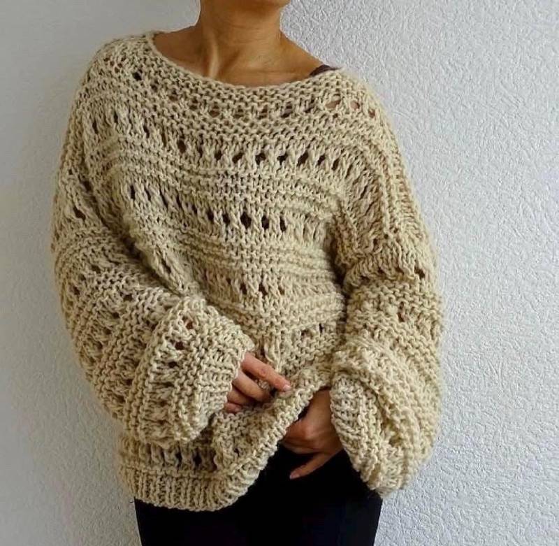 Handgestrickte Alpaka Pullover Oversized Boho Slouchy Strick von ConekkosStudio