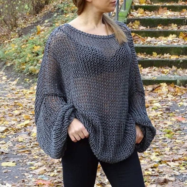 Grau Boho Strick Pullover Plus Size Baumwollmischung Slouchy Tunika von ConekkosStudio