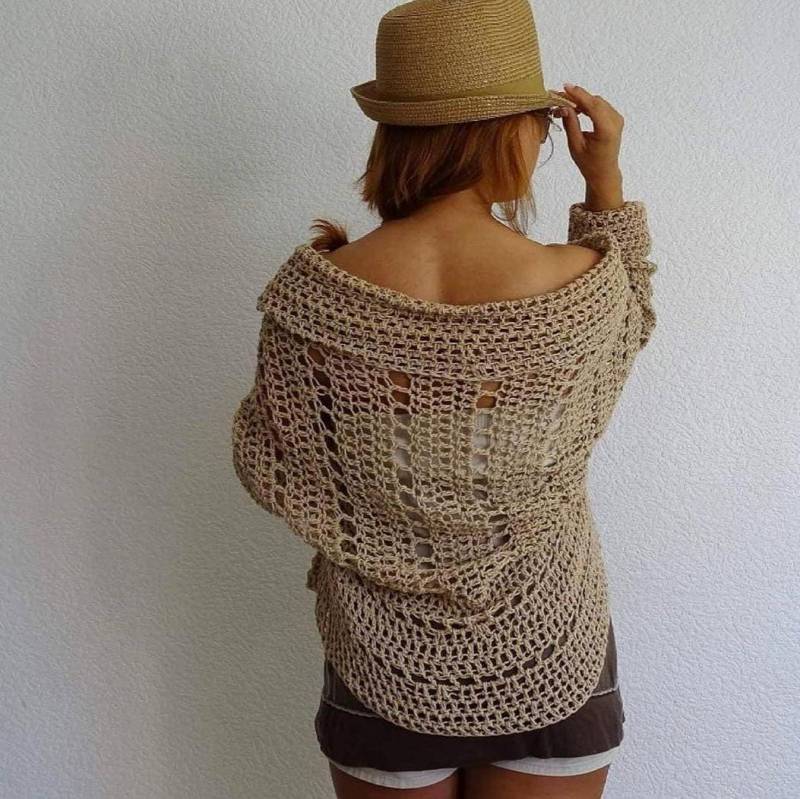 Hand Gehäkelte Open Front Strickjacke Öko-Baumwolle Sommer Strand Vertuschen Lose Boho Mesh Jacke Schiere Passt Bolero Tank Made To Order von ConekkosStudio