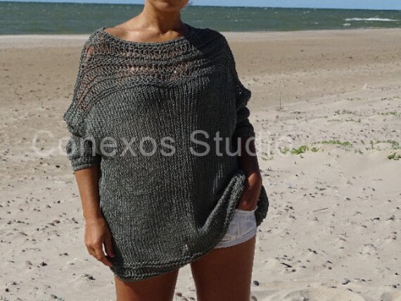 Khaki Schmetterling Transparent Pullover, Slouchy Pullover Im Boho-stil, Lockere Passform Sommerpullover, Durchsichtiges Mesh-Top, Übergroßer von ConekkosStudio