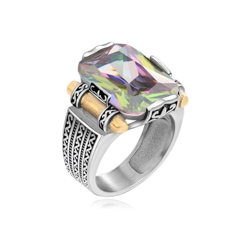 Confede Herren-Ring, großer Saphir/roter Rubin/Stein, Edelstahl, türkisch, handgefertigt, osmanischer Stil, Geschenk für Ihn, Zirkon von Confede