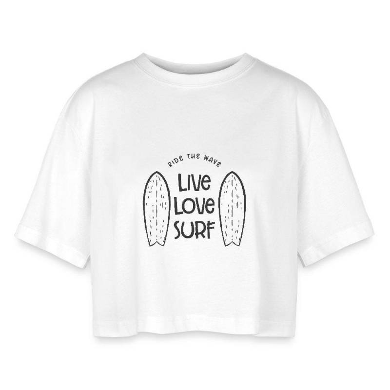 Surf Shirt - Surfer Wave Surfboard Skate Board Summer Shirt- Top Surfing Women's Oversized Cropped T-Shirt von ConfetticardsDesign