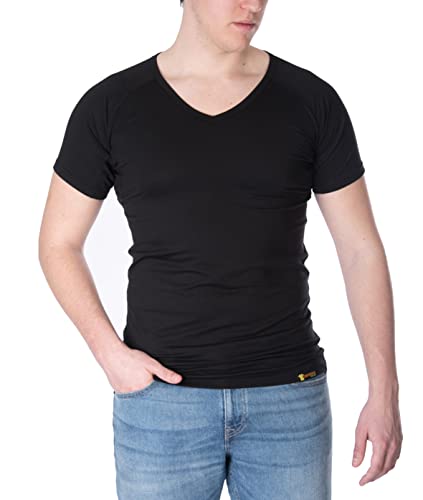 Confidenceforall® Anti-Schweiß Shirt und Unterhemd Herren | Schweißabsorbierend | Anti-Geruch | Slim Fit | Sport T-Shirt Herren | Unterhemd Herren | Gym Shirt Herren | V-Ausschnitt Schwarz Größe XXL von Confidenceforall
