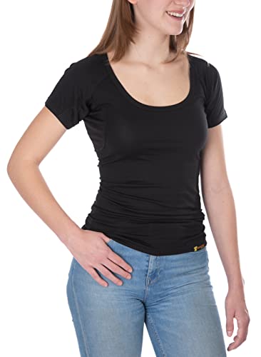 Confidenceforall® | Anti Schweiß Shirt Damen | Keine Schweißflecken | Bambus Unterwäsche & Silberionen | Sportshirt Damen mit Anti Schweiß Unterhemd für Sommer & Winter | Schwarz Größe M von Confidenceforall