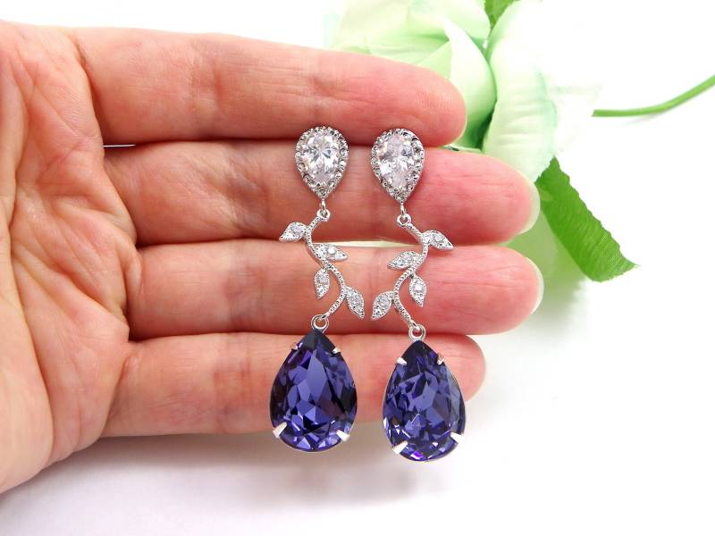 Lila Swarovski Kristall Ohrring, Vine Lavendel Ohrringe, Tansanit Brautjungfer Geschenk, Sterling Silber von ConfidentBrides