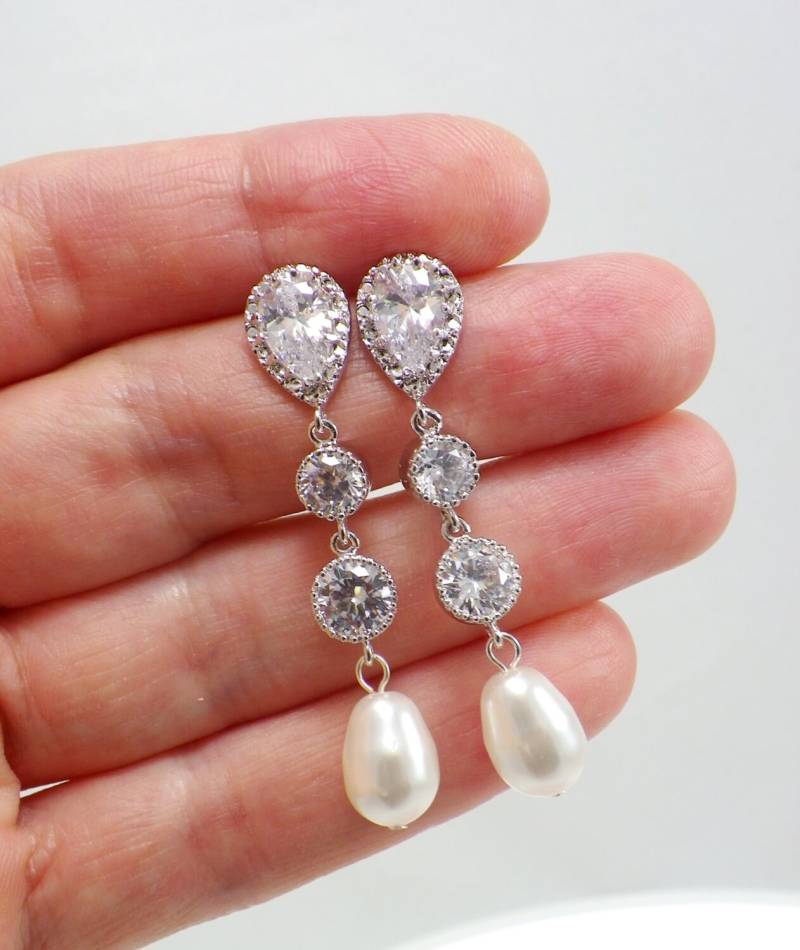 Perle Ohrringe Perle, Geschenk Für Sie, Und Cz Hochzeit, Swarovski Braut Armband, Ohrringe, Abschlussball Brautgeschenk von ConfidentBrides