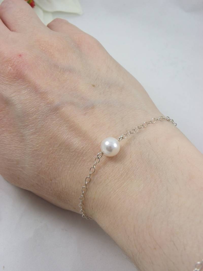 Schwimmende Perle Armband, Einfaches Einzelperle Silberperle Eine Brautjungfer Armband Geschenk Für Sie von ConfidentBrides