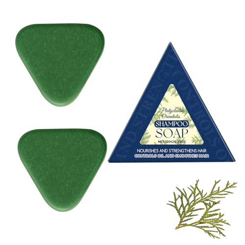 Nature Triangleted Shampoo Bar Haarseife, Platycladus Orientalis Shampoo-Seife, Sanft zu Haar und Kopfhaut für Frauen und Männer, Stärkt und glättet das Haar (2PCS) von CongRong
