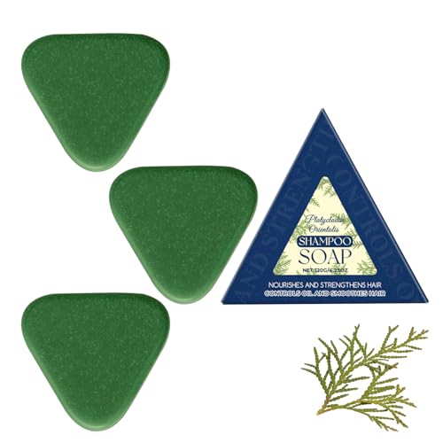 Nature Triangleted Shampoo Bar Haarseife, Platycladus Orientalis Shampoo-Seife, Sanft zu Haar und Kopfhaut für Frauen und Männer, Stärkt und glättet das Haar (3PCS) von CongRong