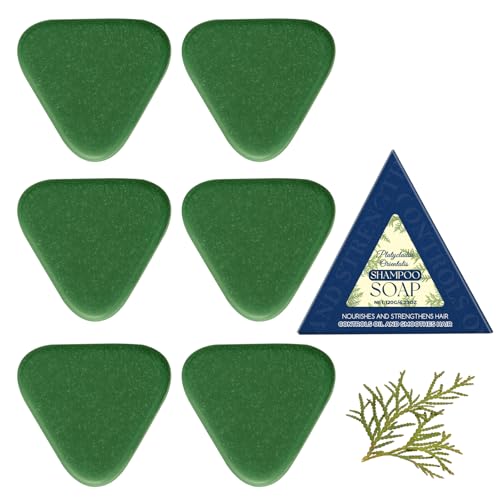 Nature Triangleted Shampoo Bar Haarseife, Platycladus Orientalis Shampoo-Seife, Sanft zu Haar und Kopfhaut für Frauen und Männer, Stärkt und glättet das Haar (6PCS) von CongRong