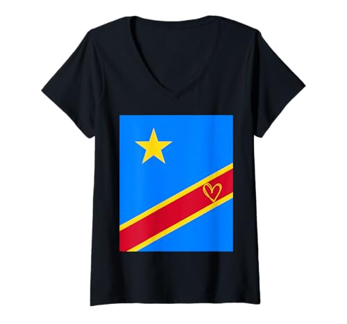 Damen Kongo-Flagge, kongolesisches Herz, stolzer Nationalfeiertag T-Shirt mit V-Ausschnitt Damen Kongo-Flagge, kongolesisches Herz, stolzer Nationalfeiertag T-Shirt mit V-Ausschnitt von Congo Flag Congolese Proud National Day Gifts Idea