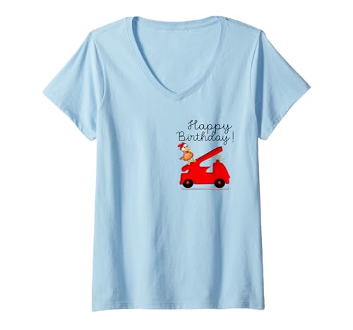 Damen Feuerwehr Hühner Herzlichen Glückwunsch Kinder Geburtstag T-Shirt mit V-Ausschnitt Damen Feuerwehr Hühner Herzlichen Glückwunsch Kinder Geburtstag T-Shirt mit V-Ausschnitt von Congratulations Animals Pet Owner Happy Birthday