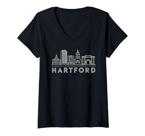 Damen Skyline von Hartford T-Shirt mit V-Ausschnitt Damen Skyline von Hartford T-Shirt mit V-Ausschnitt von Connecticut Hartford Town