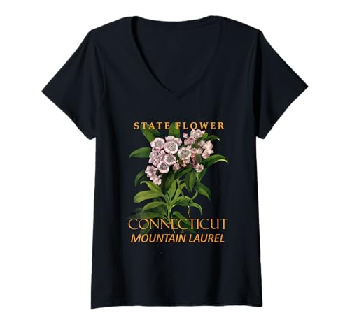 Damen Blume aus dem Connecticut-Territorium Kalmia Latifolia T-Shirt mit V-Ausschnitt Damen Blume aus dem Connecticut-Territorium Kalmia Latifolia T-Shirt mit V-Ausschnitt von Connecticut Territory Symbols Gifts & Tees taiche
