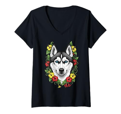 Damen Connecticut Hund und Bunte Mirablis-Blüte T-Shirt mit V-Ausschnitt Damen Connecticut Hund und Bunte Mirablis-Blüte T-Shirt mit V-Ausschnitt von Connecticut Territory Symbols Gifts & Tees taiche