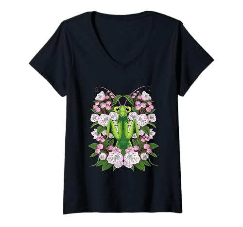 Damen Entzückende Gottesanbeterin und Berglorbeerblüte T-Shirt mit V-Ausschnitt Damen Entzückende Gottesanbeterin und Berglorbeerblüte T-Shirt mit V-Ausschnitt von Connecticut Territory Symbols Gifts & Tees taiche