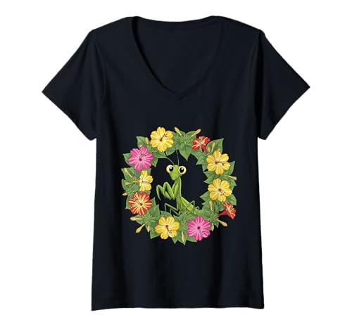 Damen Niedliche Connecticut Mantis mit Mirabilis T-Shirt mit V-Ausschnitt von Connecticut Territory Symbols Gifts & Tees taiche