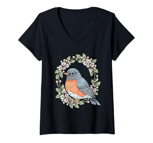 Damen Niedlicher Connecticut Vogel mit Berglorbeer T-Shirt mit V-Ausschnitt Damen Niedlicher Connecticut Vogel mit Berglorbeer T-Shirt mit V-Ausschnitt von Connecticut Territory Symbols Gifts & Tees taiche