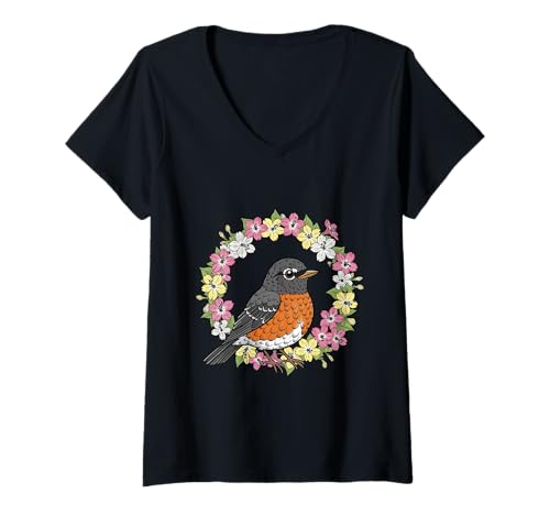 Damen Niedlicher Connecticut Vogel mit Mirabilis T-Shirt mit V-Ausschnitt Damen Niedlicher Connecticut Vogel mit Mirabilis T-Shirt mit V-Ausschnitt von Connecticut Territory Symbols Gifts & Tees taiche