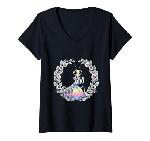 Damen Skurrile Gottesanbeterin und Berglorbeerblüte T-Shirt mit V-Ausschnitt Damen Skurrile Gottesanbeterin und Berglorbeerblüte T-Shirt mit V-Ausschnitt von Connecticut Territory Symbols Gifts & Tees taiche