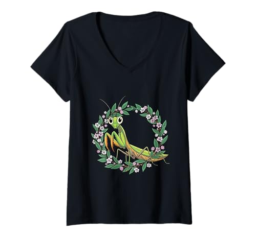 Damen Süße Gottesanbeterin und Berglorbeerblüte T-Shirt mit V-Ausschnitt Damen Süße Gottesanbeterin und Berglorbeerblüte T-Shirt mit V-Ausschnitt von Connecticut Territory Symbols Gifts & Tees taiche