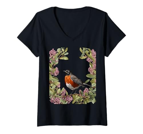 Damen Turdus migratorius Mit der Connecticut-Blume T-Shirt mit V-Ausschnitt Damen Turdus migratorius Mit der Connecticut-Blume T-Shirt mit V-Ausschnitt von Connecticut Territory Symbols Gifts & Tees taiche