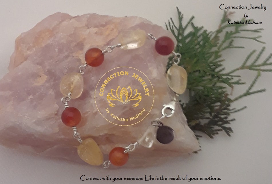Citrin Karneol Armband Orange Gelb Stein Herbst Edelstein Schmuck Sterling Silber Boho Handmade von ConnectionJewelry